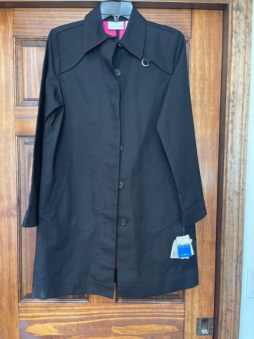 Liz Claiborne black single-breasted rain trench coat small